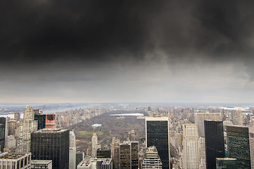 Image showing Dramatic Sky above Central Park in Manhattan with Skyscrapers