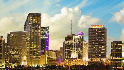 Image showing Miami Skyscrapers and Lights at Night, Florida