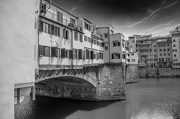 Image showing Black and White view of Bridge Ponte Vecchio in Florence