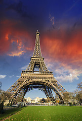 Image showing Dramatic Sky Colors above Eiffel Tower in Paris