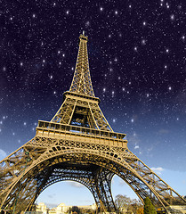 Image showing Stars and Night Sky above Eiffel Tower in Paris