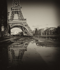 Image showing Black and White view of Eiffel Tower in Paris