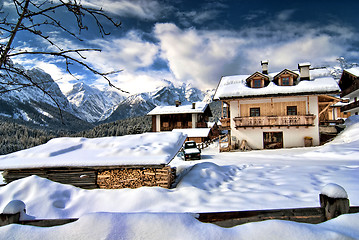 Image showing Snow on the Dolomites Mountains, Italy