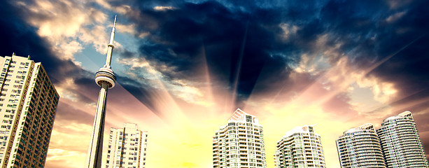 Image showing Sky over Toronto cityscape during sunset. Taken from Center Isla