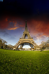 Image showing View of Famous Eiffel Tower from Champs de Mars