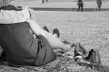 Image showing Couple in the Forties relaxing on the Park