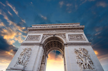 Image showing Famous Arc de Triomphe in Paris with Dramatic Sky