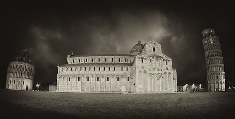 Image showing Dramatic Sky above Miracles Square in Pisa, Black and White view