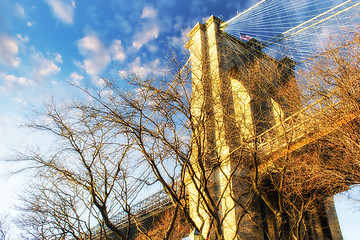 Image showing Low Angle view of Brooklyn Bridge