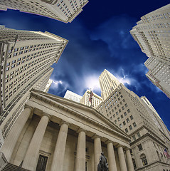 Image showing Upward Wide Angle View of Manhattan Skyscrapers