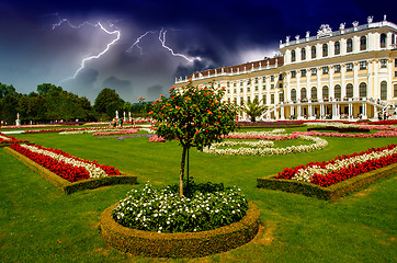 Image showing Sky Colors above Schoenbrunn Castle and Vegetation in Vienna