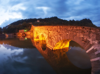 Image showing Devils Bridge at Night in Lucca, Italy