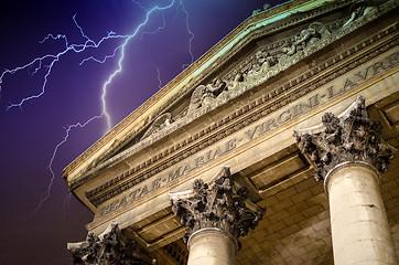 Image showing Eglise Notre Dame de Lorette with Lightning in Paris