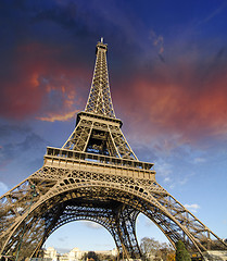 Image showing Sunrise in Paris, with the Eiffel Tower 