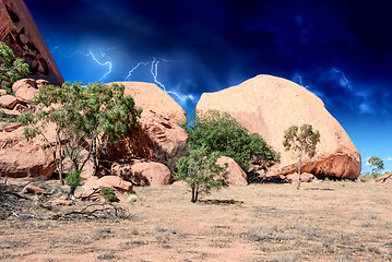 Image showing Australian Outback Rocks and Dramatic Sky