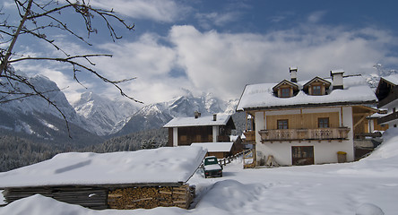 Image showing Snowy Landscape of Dolomites, Italy