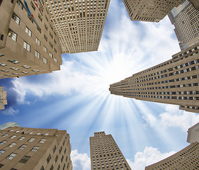 Image showing Upward view of Manhattan Office Buildings and Skyscrapers