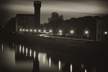 Image showing Night in Pisa, Lungarni View