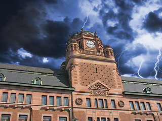 Image showing Storm approaching Post Office Building in Stockholm