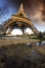 Image showing Dramatic Sky Colors above Eiffel Tower in Paris