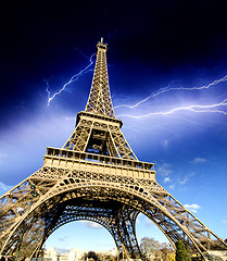 Image showing Storm and Lightnings above Eiffel Tower