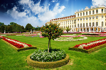 Image showing Park Garden and Flowers with Ancient Building