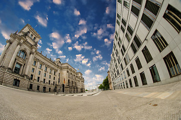 Image showing Fisheye exterior side view of Berlin Reichstag, Germany