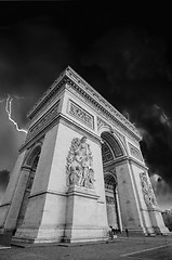 Image showing Black and White dramatic view of Arc de Triomphe in Paris