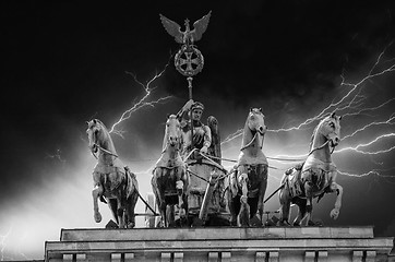 Image showing Stormy sky above Quadriga Monument in Brandenburg Gate