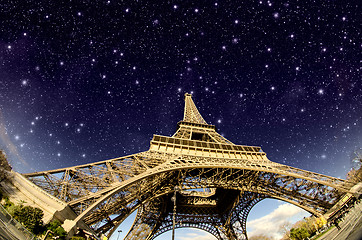 Image showing Stars and Night Sky above Eiffel Tower in Paris