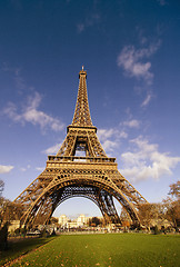 Image showing Front view of Eiffel Tower from Champ de Mars