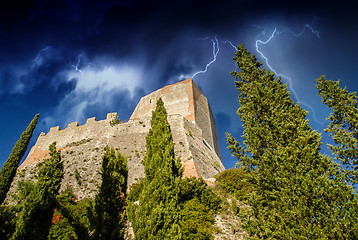 Image showing Old Medieval Castle with Vegetation and Sky