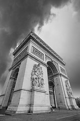 Image showing Black and White dramatic view of Arc de Triomphe in Paris