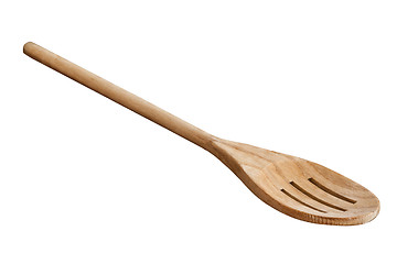 Image showing Slotted wooden spoon on white