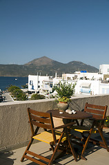 Image showing view of harbor and town Adamas Milos Cyclades Greek Island Greec