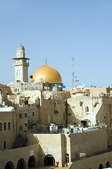 Image showing Dome of The Rock and  Ghawanima Minaret from Western Wall Jerusa