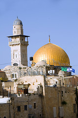 Image showing Dome of The Rock and  Ghawanima Minaret from Western Wall Jerusa