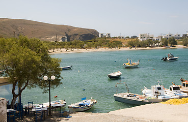 Image showing harbor and beach Pollonia Milos Cyclades Greek island Greece