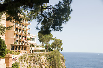 Image showing luxury apartment condos built on cliff over Mediterranean Sea Mo
