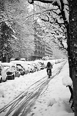 Image showing Cycling in the snow