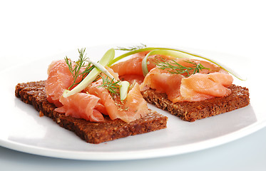 Image showing Fresh salmon sandwiches