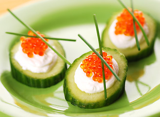 Image showing Appetizers with red caviar 