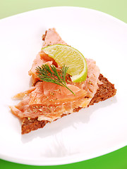 Image showing Fresh salmon sandwiches