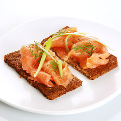 Image showing Fresh salmon sandwiches