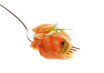 Image showing smoked salmon on a fork