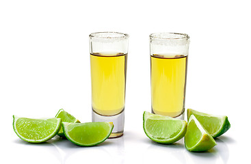 Image showing Shot of Gold Tequila with Slice Lime