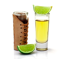 Image showing Shot of Gold Tequila with Slice Lime