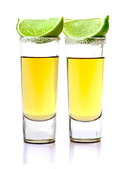 Image showing Shot of Gold Tequila with Slice Lime
