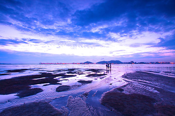 Image showing Sunset along the coast at dusk