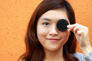 Image showing Asian woman covering her eyes